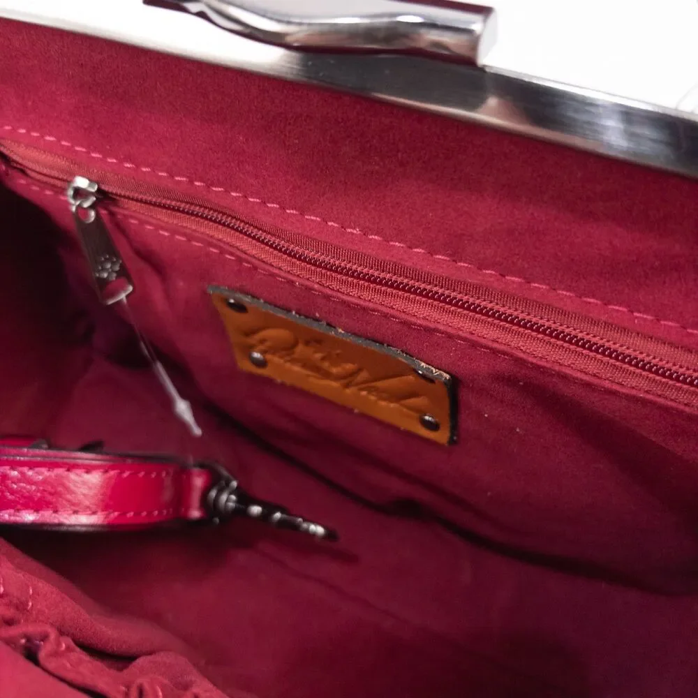 Patricia Nash Bovino Burgundy Red Tooled Leather Frame Satchel NWT